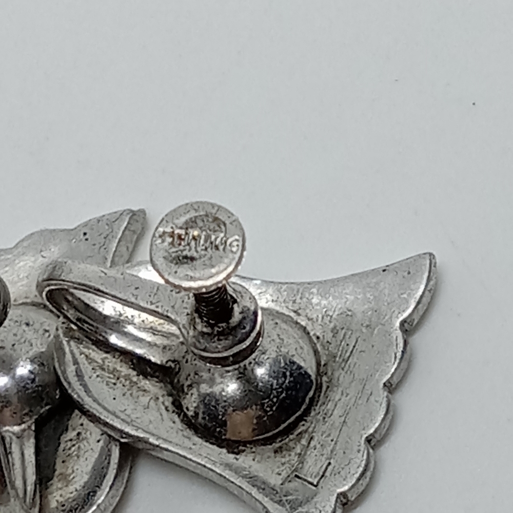 * vintage Sterling Silver & Marcasite screwback earrings signed M - Picture 4 of 5